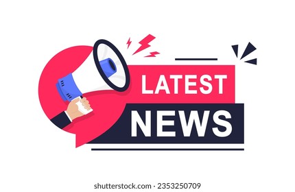 Latest news icon. Banner news feed with megaphone. Loudspeaker latest news. Marketing time concept. Vector illustration