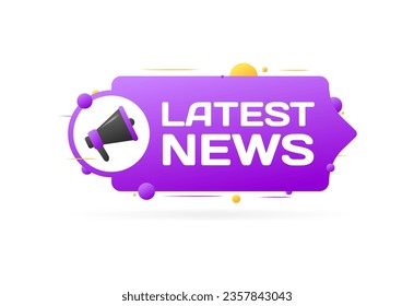 Latest news icon. Flat, purple, bullhorn in a circle, news style, latest news sign. Vector icon