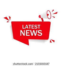 Latest news megaphone label design. Can be used for business. Latest news banner. Modern vector illustration.