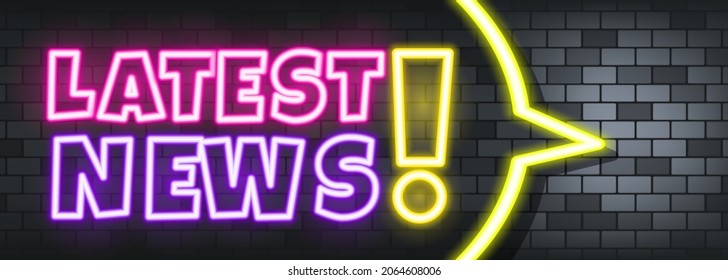 Latest news neon text on the stone background. Latest news. For business, marketing and advertising. Vector on isolated background. EPS 10.