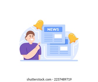 latest news notification. provide a news letter or newspaper. trending news updates. a reporter or male newsreader provide information or report news. vector elements