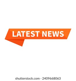 Latest News In Orange Ribbon Rectangle Shape For Trending Hot Information Announcement Marketing Social Media
