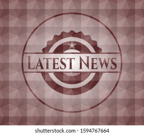 Latest News red emblem or badge with abstract geometric polygonal pattern background. Seamless.