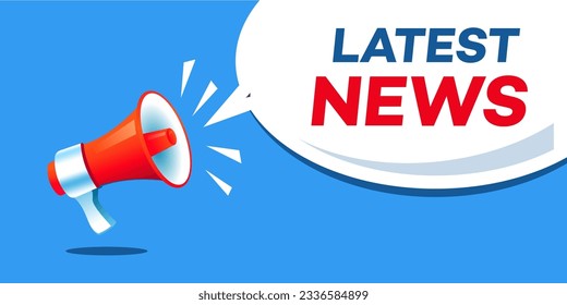 Latest news red megaphone on blue banner vector image. shouting megaphone vector Illustration on blue banner background, concept of join us, job vacancy and announcement in modern style design