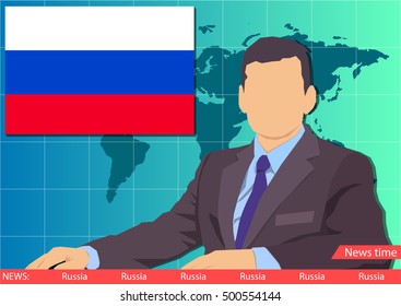The latest news from Russia. Russian flag on the world map.