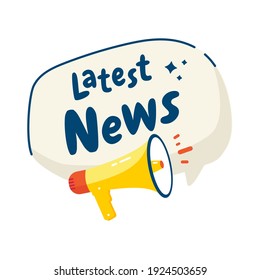 Latest News sticker with megaphone. Daily newspaper icon. Vector