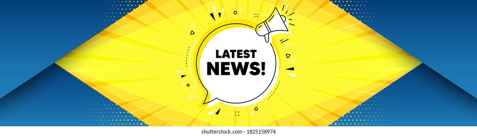 Latest news symbol. Background with offer speech bubble. Media newspaper sign. Daily information. Best advertising coupon banner. Latest news badge shape message. Abstract yellow background. Vector
