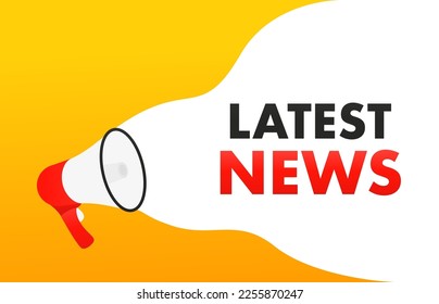 Latest news symbol. Megaphone yellow vector banner. Media newspaper sign. Daily information. Thought speech bubble with quotes, marketing and advertising. Banner a megaphone. Vector illustration