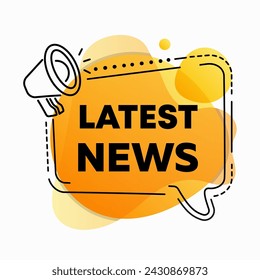 Latest news symbol. Megaphone yellow vector banner. Daily information. Thought speech bubble. Latest news chat think megaphone message.
