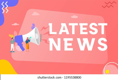 Latest news vector illustration concept, people shout on megaphone with Latest News word , can use for, landing page, template, ui, web, mobile app, poster, banner, flyer