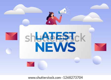 Latest news vector illustration concept, women shout on megaphone with Latest News word, can use for landing page template, ui, web, mobile app, poster, banner, flyer