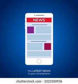 The LATEST NEWS in your smartphone. Reading news on mobile phone. Vector illustration EPS 10