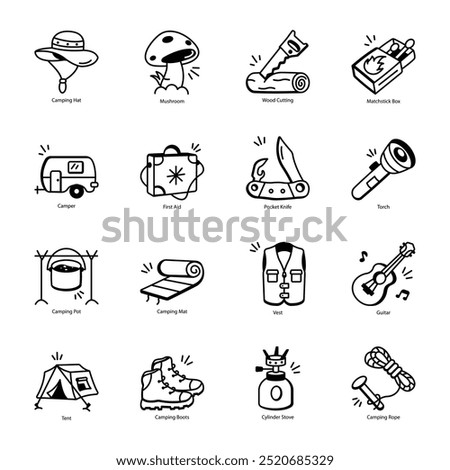 Latest Pack of 16 Camping Doodle Icons 

