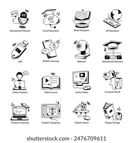 Latest Pack of Distance Learning Doodle Icons 