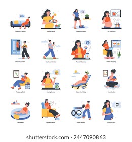 Iconos Planos de Rutina de Embarazo 

