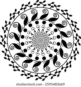 Latest round mandala illustration featuring intricate florals pattern