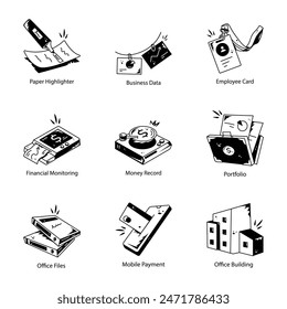 Último conjunto de tareas de negocios Doodle Iconos 


