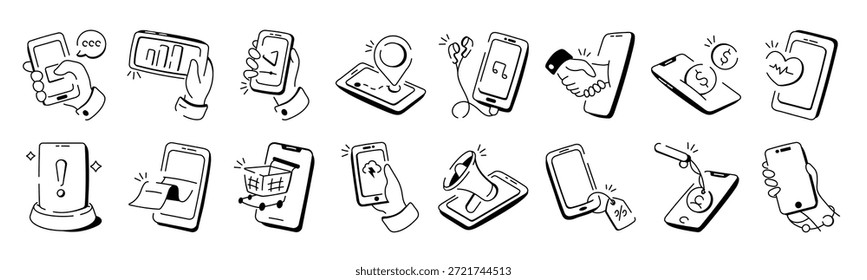 neueste Reihe von mobilen Aktivitäten doodle-Symbole