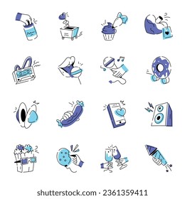Latest Set of Party Elements Hand Drawn Icons 

