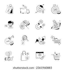 Iconos de última mano de venta de compras


