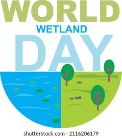 
The latest simple logo design flat wetland consisting of green grass, yellow flowers, green trees, brown soil and a blue lake to commemorate world wetland day in vector form