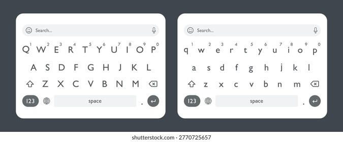 Latest Smartphone Qwerty Keyboard Layout in Upper and Lower Case Buttons. Vector illustration