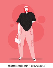 The Latest Street Style Fashion lady red  stylish dress Illustration, flat Vector illustration