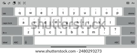 Latest Technology Light Mode Keyboard - Isolated White Keypad Interface with English QWERTY Alphabet. Apple iPhone, iPad keypad template