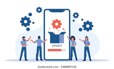 Latest technology updates and maintenance devices and software. Upgrade system and install new applications for digital experience. Load latest version of program and download apps vector illustration