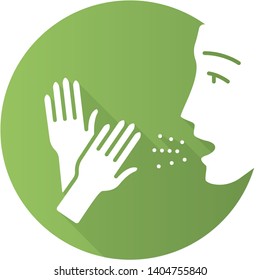 Latex allergy flat design long shadow glyph icon. Allergic disease. Asthma caused by rubber gloves. latex allergens in air. Man inhale allergenic proteins. Vector silhouette illustration