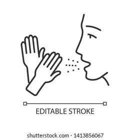 Latex allergy linear icon. Allergic disease. Asthma caused by rubber gloves. Contact dermatitis. Thin line illustration. Contour symbol. Vector isolated outline drawing. Editable stroke