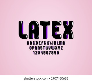 Latex black font, trendy rubber alphabet in the erotic style, modern Latin letters and Arab numbers, vector illustration 10EPS