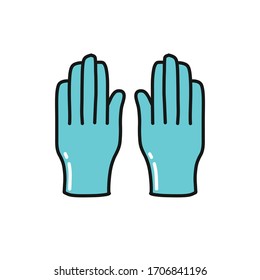 icono de doodle de guantes de látex, ilustración vectorial
