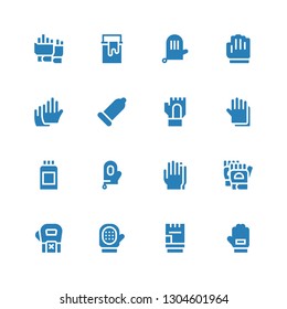 latex icon set. Collection of 16 filled latex icons included Glove, Gloves, Paint can, Condom
