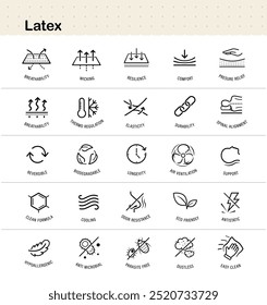 Latex mattress icon set. The outline icons are well scalable and editable. Contrasting elements are good for different backgrounds. EPS10.	