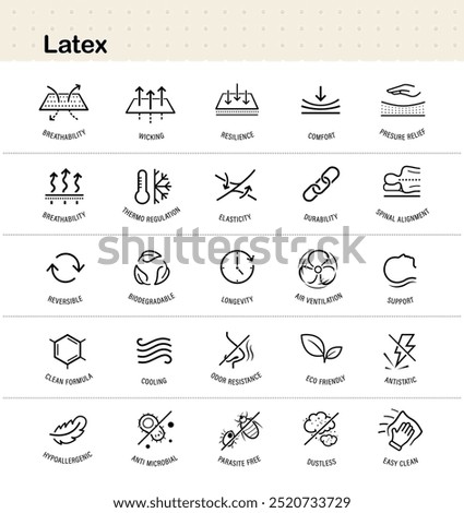 Latex mattress icon set. The outline icons are well scalable and editable. Contrasting elements are good for different backgrounds. EPS10.	