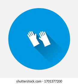 Latex or nitrile medical rubber gloves icon on blue background. Flat image with long shadow.