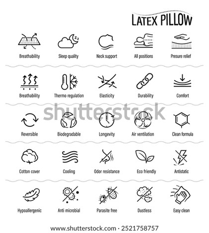 Latex pillow icon set. The outline icons are well scalable and editable. Contrasting elements are good for different backgrounds. EPS10.	