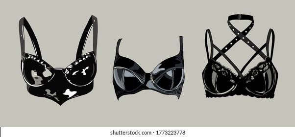 Latex Sexy Lingerie. Leather Bra. Bdsm Accessories Isolated