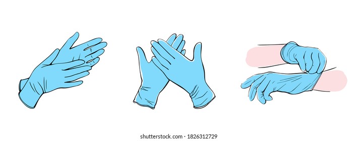 Latex surgical gloves.medical protective gloves isolated on a white background. vector illustration in the Doodle style. 