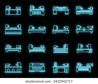 Lathe drilling icons set. Outline set of lathe drilling vector icons neon color on black