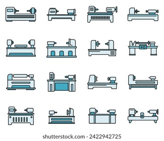 Lathe drilling icons set. Outline set of lathe drilling vector icons thin line color flat on white