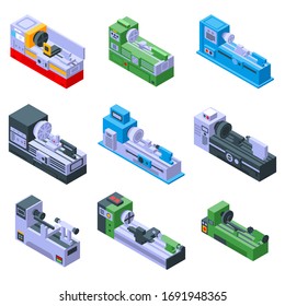 Lathe icons set. Isometric set of lathe vector icons for web design isolated on white background