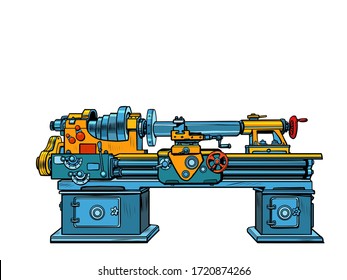 lathe, industrial mechanism apparatus machine. Pop art retro vector illustration kitsch vintage 50s 60s style