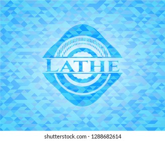 Lathe light blue emblem with mosaic background