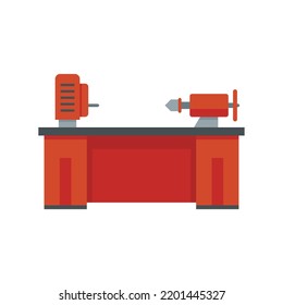 Maschinensymbol wird gestartet. Flache Illustration von Lathe-Maschine, Vektorsymbol einzeln auf weißem Hintergrund