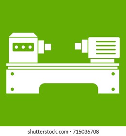 Lathe machine icon white isolated on green background. Vector illustration