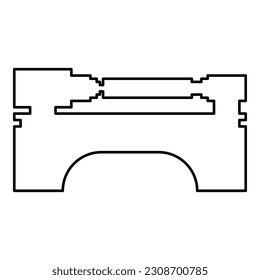 Lathe machine industrial mechanism apparatus manufacturing professional metalworking machining concept contour outline line icon black color vector illustration image thin flat style