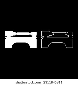 Lathe machine industrial mechanism apparatus manufacturing professional metalworking machining concept set icon white color vector illustration image solid fill outline contour line thin flat style