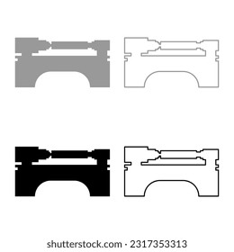 Lathe machine industrial mechanism apparatus manufacturing professional metalworking machining concept set icon grey black color vector illustration image solid fill outline contour line thin flat 